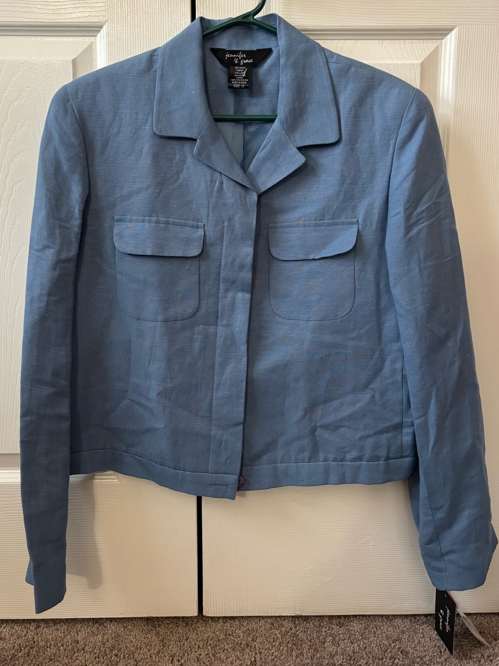 Sandra Darren Soft Blue Cropped Tailored linen Jacket